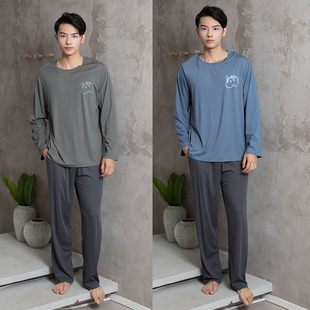正品欧林雅竹纤维男士睡衣 圆领薄款休闲运动家居服套装 FJD1105