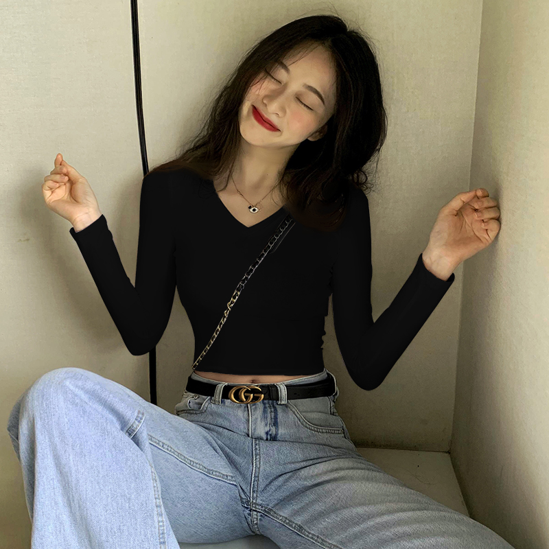 V领短款内搭打底衫女春秋