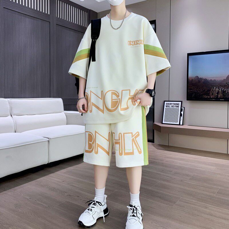 青少年夏季休闲短袖短裤套装男孩初中学生运动服潮流帅气大童夏装