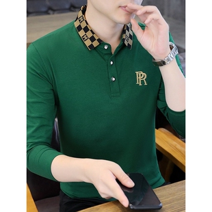 长袖T恤男春秋季韩版潮流翻领Polo衫春装体恤有领帅气打底衫秋衣