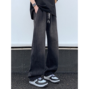 美式弯刀牛仔裤男春秋冬季复古休闲微喇裤子男潮牌青少年阔腿长裤