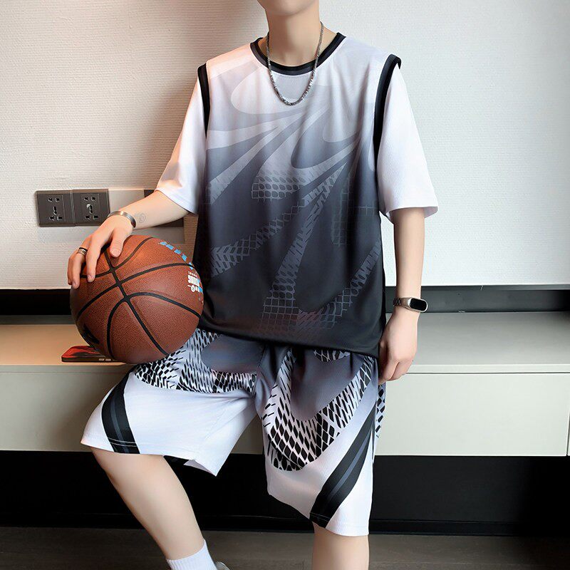 夏季冰丝短袖t恤男孩青少年初中高中学生大童速干篮球服运动套装