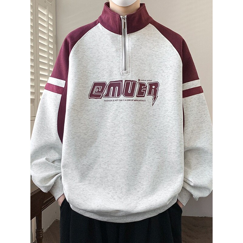 半拉链立领卫衣男春秋季宽松潮牌T上衣青少年学生男装长袖t恤外套