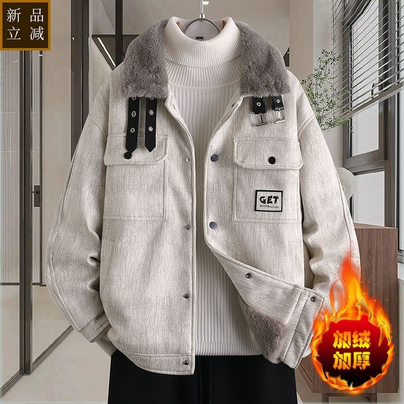 品质冬季翻领棉衣外套男士加绒加厚棉服男生短款高级感派克服痞帅