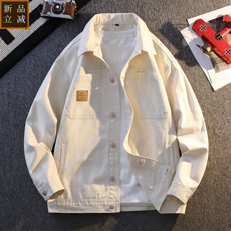 品质牛仔外套男纯棉春秋款宽松男士工装夹克男款翻领男式休闲男装