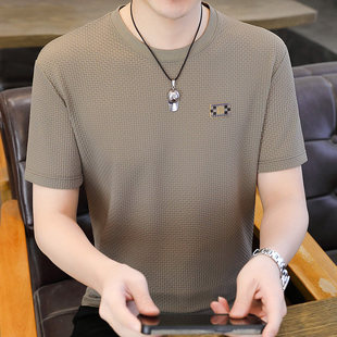 2026夏季新款男士冰丝短袖T恤小衫打底衫加肥加大码夏装速干半袖