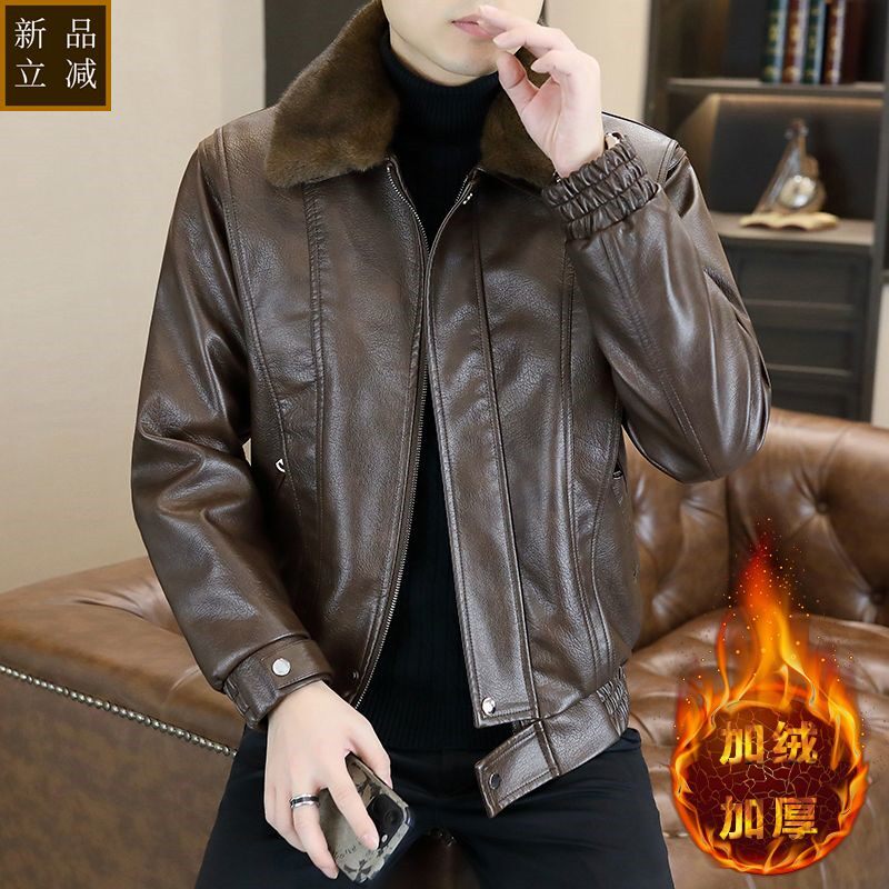 品质男士皮衣冬季加绒加厚翻领机车皮夹克美式休闲高档保暖pu皮外