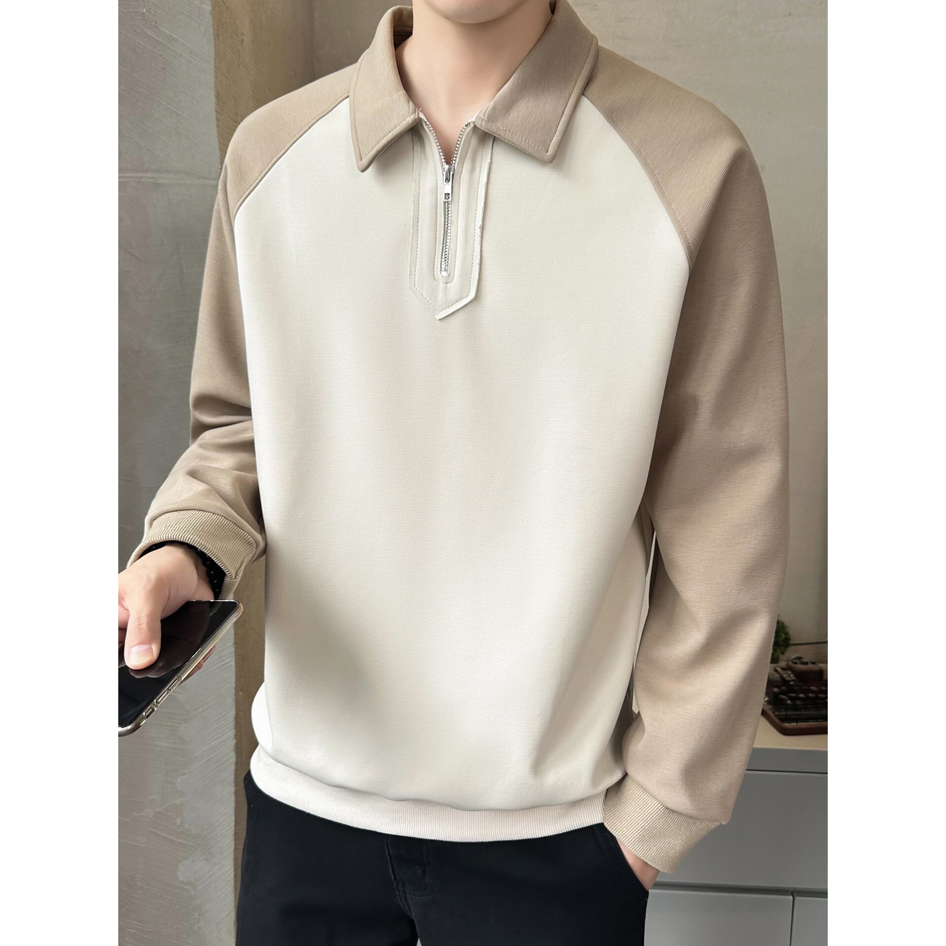高端重磅半拉链长袖卫衣男2026新款POLO衫春秋季潮牌男装上衣外套