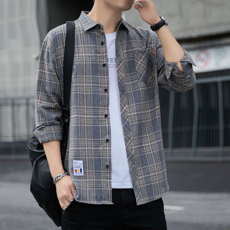 格子衬衫2026夏季男长袖正肩防晒衣薄款外套cleanfit美式夏装衣服