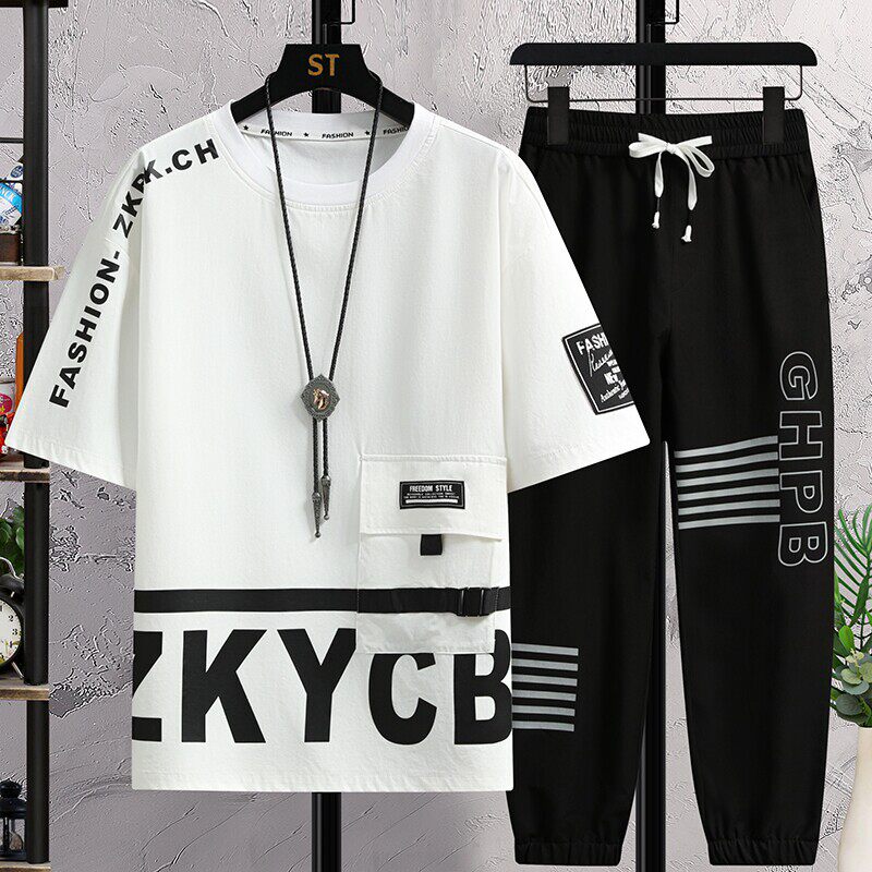 青少年运动套装13-15岁男孩初中高中学生冰丝短袖t恤帅气大童夏装