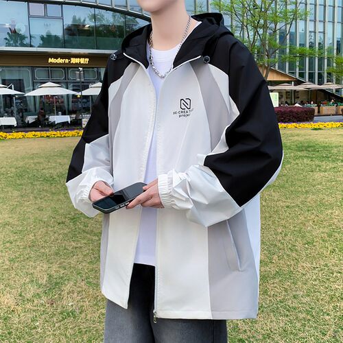 撞色工装防晒衣男夏季薄款宽松透气外套男生青少年冰丝防晒服夹克