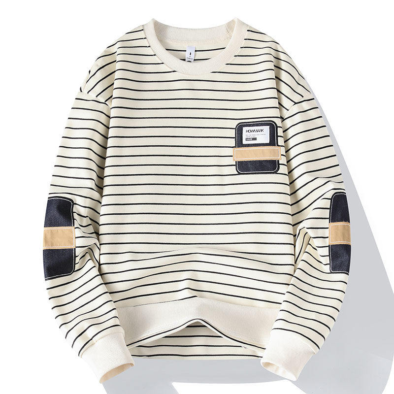 圆领长袖t恤男士春秋季2026新款宽松薄款卫衣潮牌休闲条纹打底衫