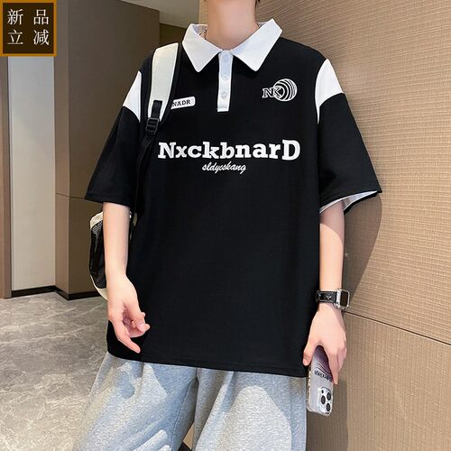 夏季短袖T恤男孩初中学生帅气POLO衫青少年胖大童运动休闲上衣服