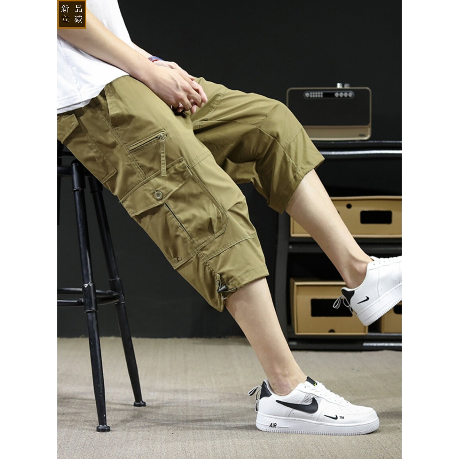 夏季薄款短裤男孩纯棉工装裤初中学生青少年七分裤15岁大童中裤子