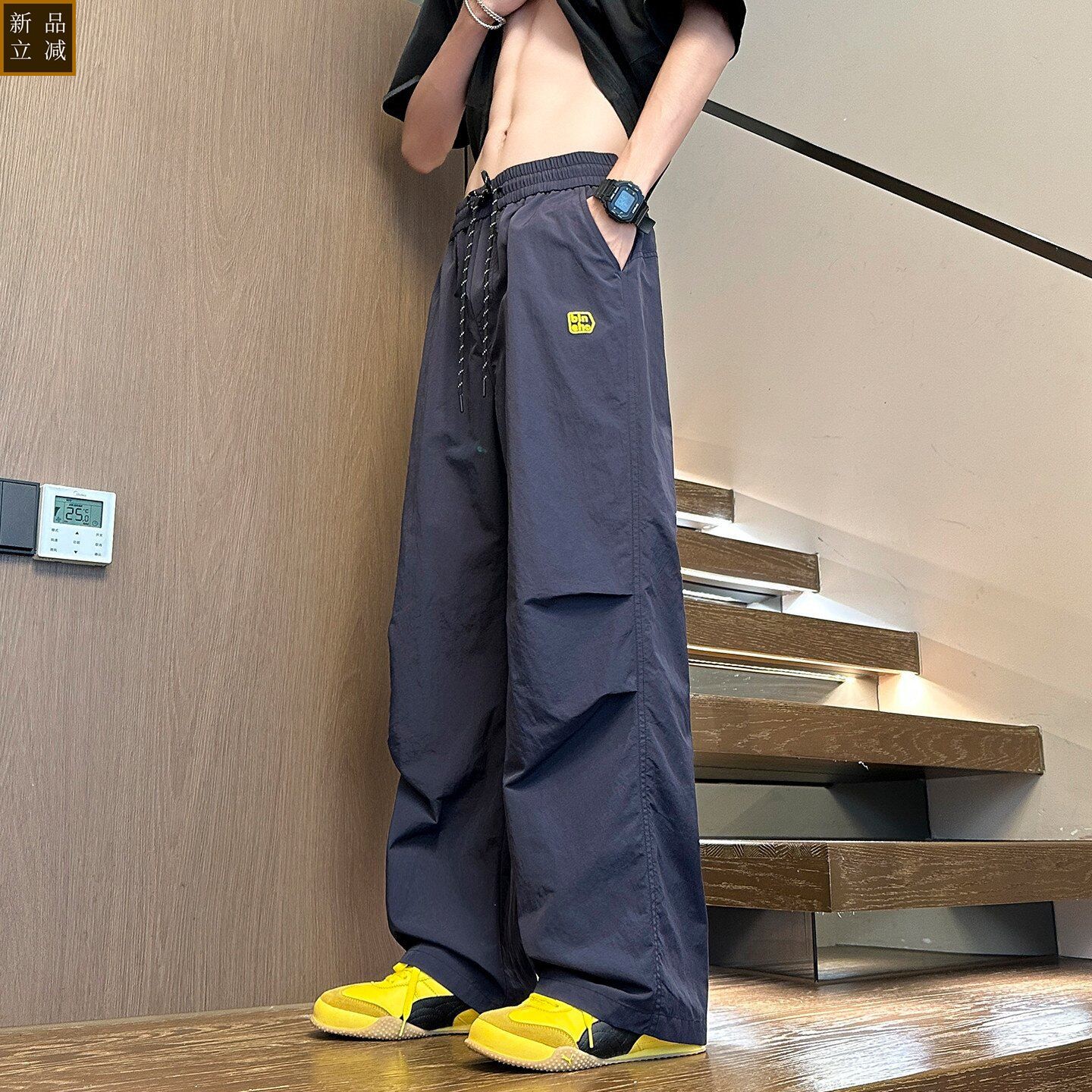 美式冲锋裤男生夏季薄款速干透气休闲阔腿长裤青少年学生运动裤子