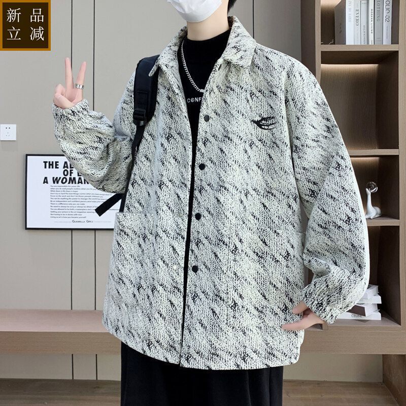 品质毛呢夹克男士春秋潮流新款休闲外套青年学生翻领帅气百搭宽松