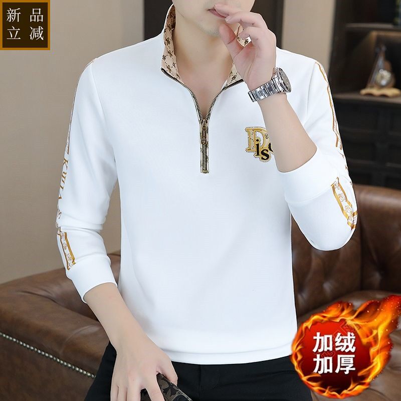 品质半拉链立领t恤男士长袖加绒加厚款卫衣秋冬季外穿秋衣男体恤