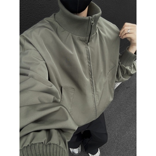 重磅双拉链美式工装短款立领男士夹克春秋季今年爆款上衣飞行外套