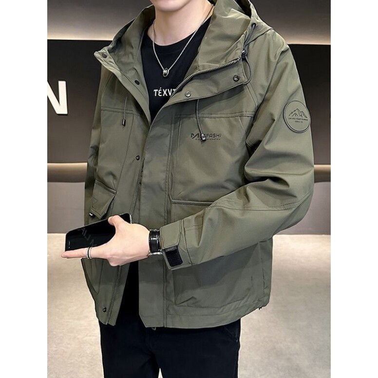 2026春季新款工装外套男士连帽冲锋衣款潮流痞帅高级感防风夹克衫