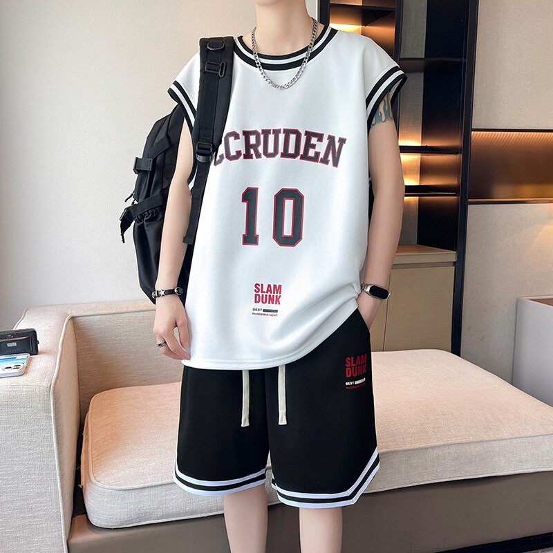 青少年夏季背心短裤男初中学生冰丝速干t恤大童篮球衣服运动套装