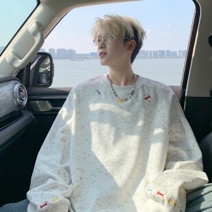 T恤重磅大童上衣 青少年帅气宽松长袖 春秋季 彩色刺绣圆领卫衣男款