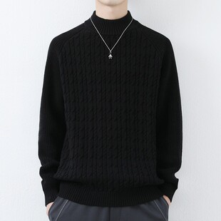 软糯纯棉毛衣男士秋冬季纯色保暖毛线衣半高领男装加厚打底针织衫