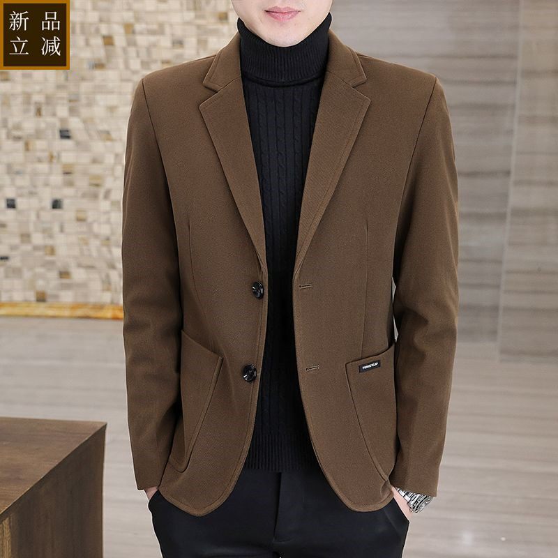 品质秋冬季毛呢西服男潮韩版修身帅气单西青年商务休闲呢子小西装