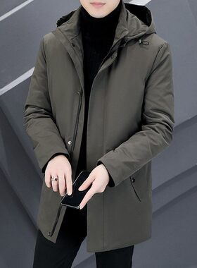 品质男士棉服中长款冬季加厚外套轻熟风商务休闲男装连帽棉衣保暖
