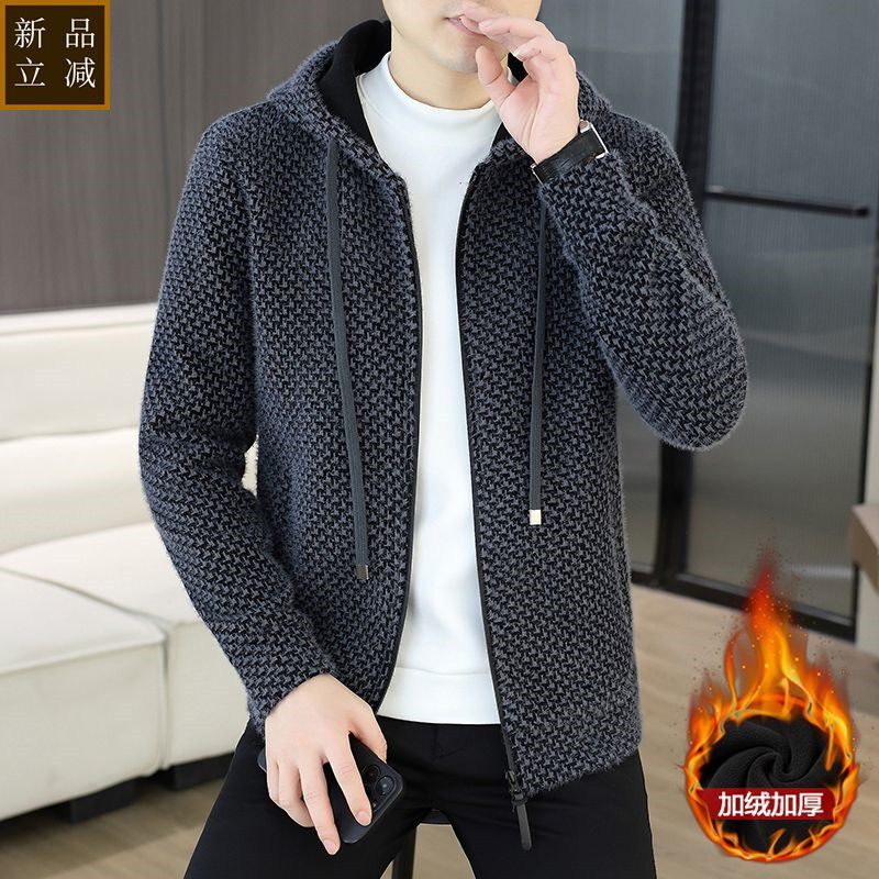 品质秋冬季新款加绒保暖夹克男休闲潮流连帽外套青年帅气百搭男装