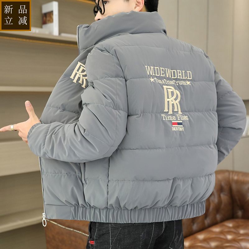 品质冬季新款棉衣男青年刺绣立领加厚棉服外套潮流男时尚修身保暖