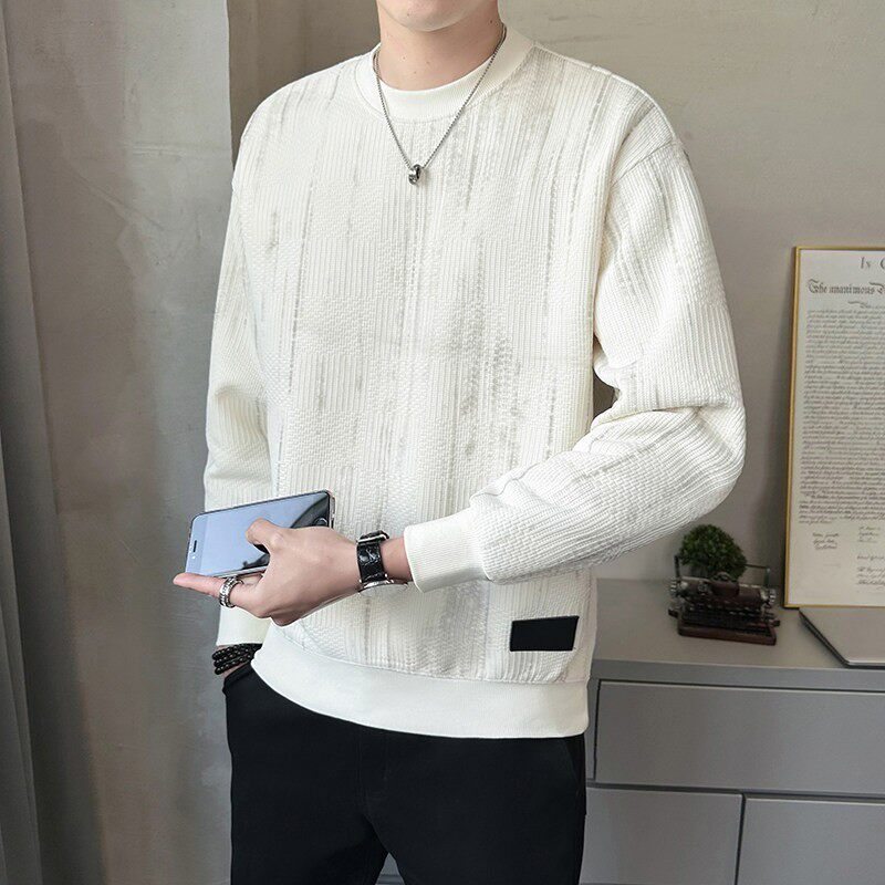 2026新款华夫格卫衣男春秋季圆领宽松百搭打底衫青年薄款长袖T恤