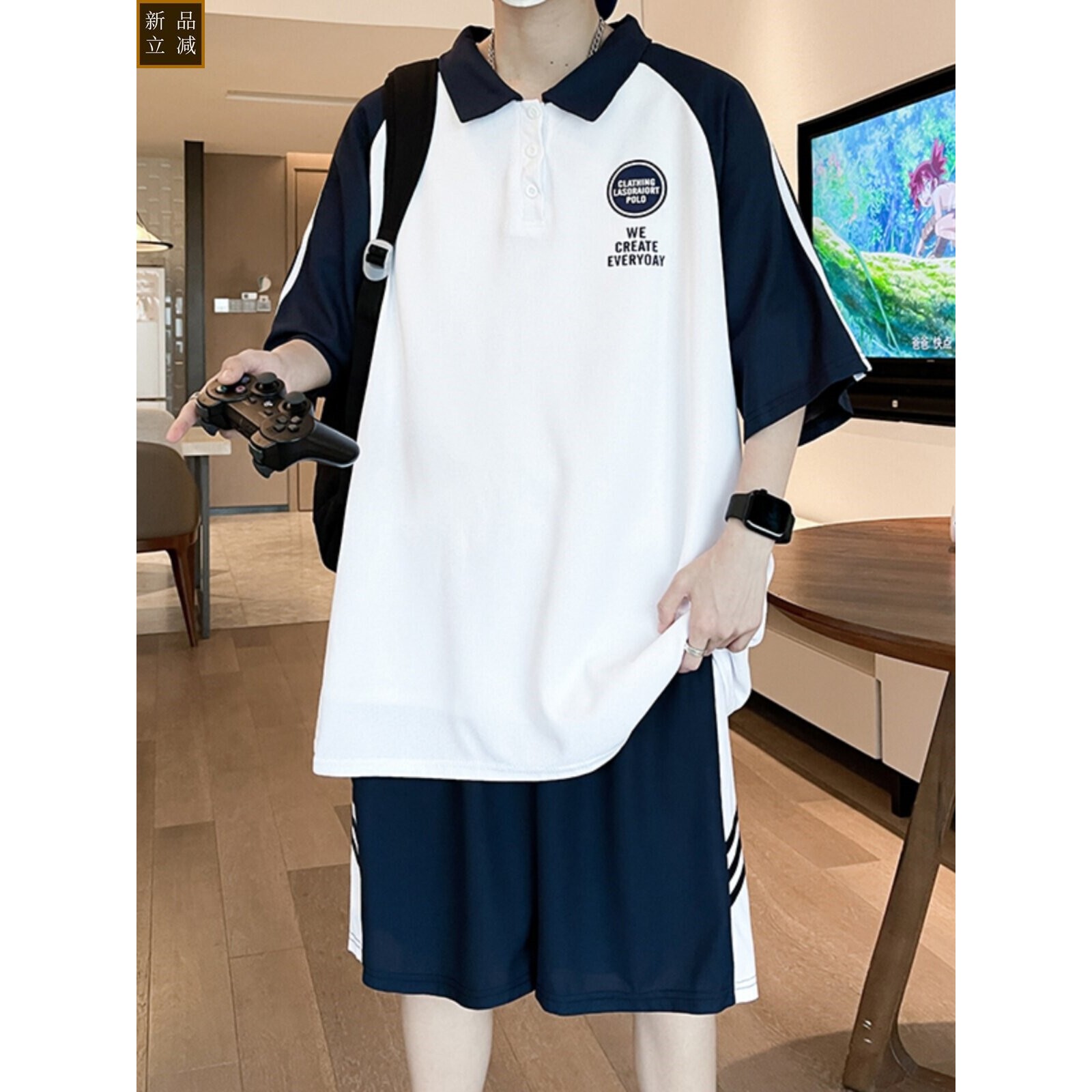 青少年夏季短袖t恤男孩12-15岁初中学生短裤运动套装13大童POLO衫