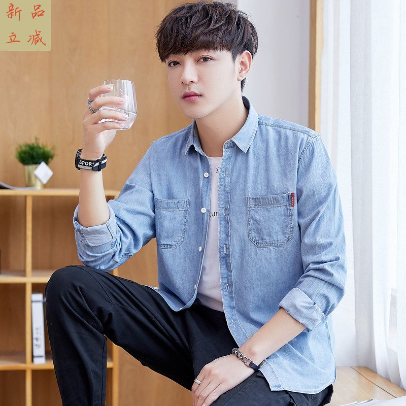 100%纯棉牛仔衬衫男2025夏季新款衬衣服青少年初中学生防晒薄外套