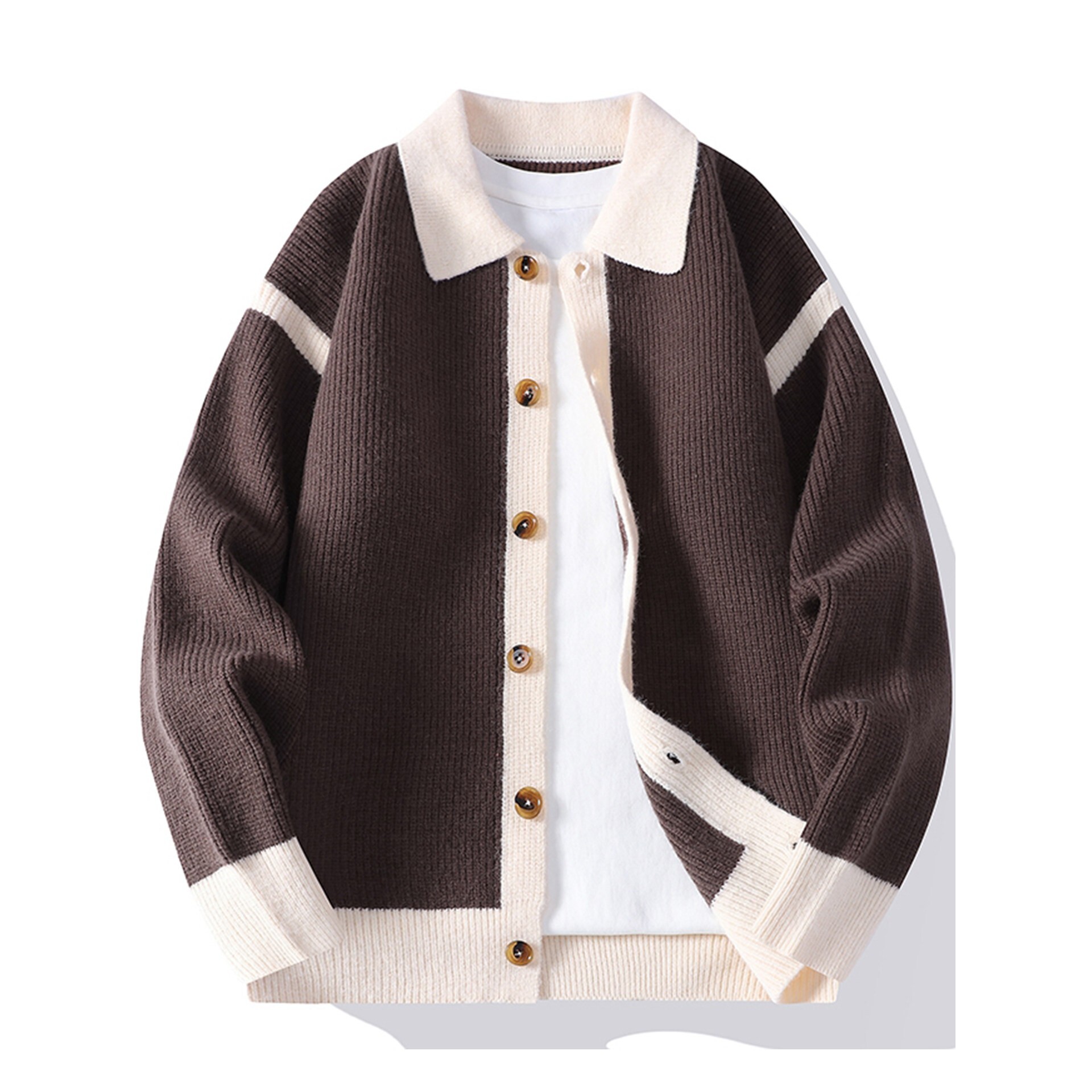 高级感撞色针织开衫男士外套秋冬季休闲宽松潮牌保暖男款毛衣夹克