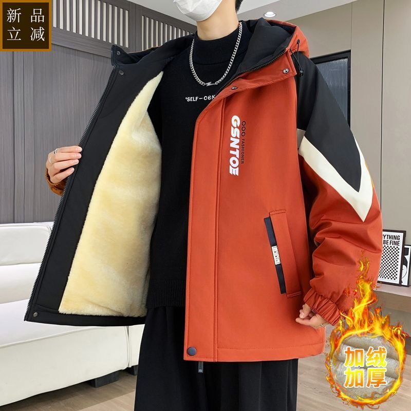 品质千宜煊冬季加厚连帽男棉衣新款潮流印花外套加绒保暖棉袄