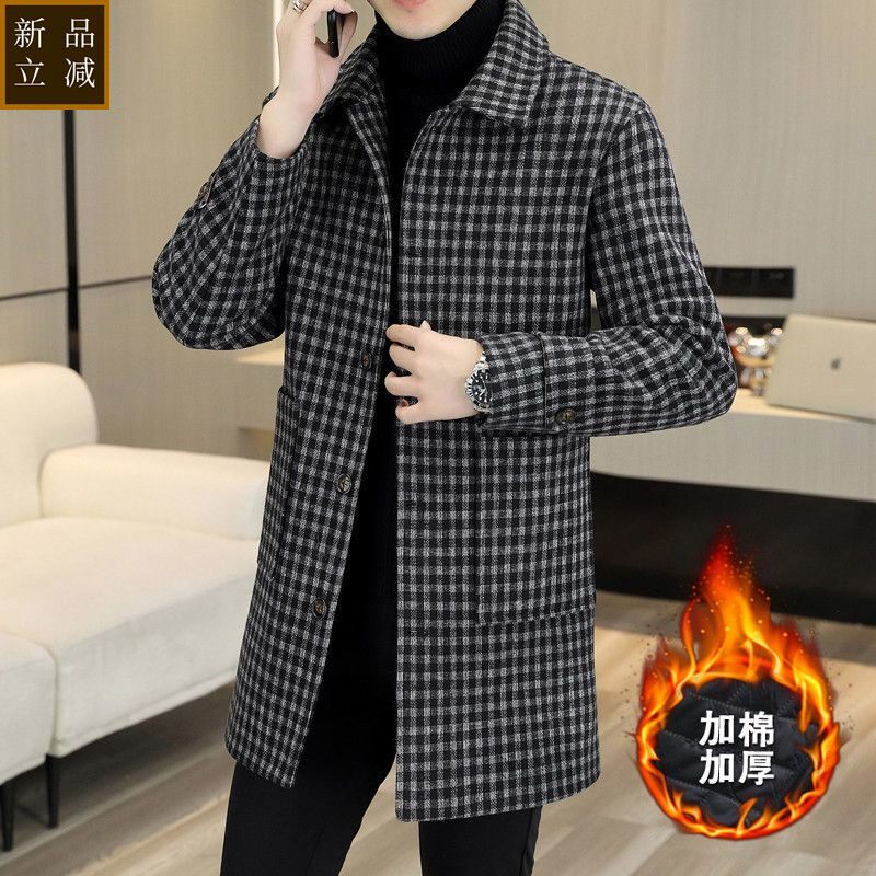 品质毛呢大衣男中长款冬季休闲高级感外套加棉英伦风潮流男装呢子
