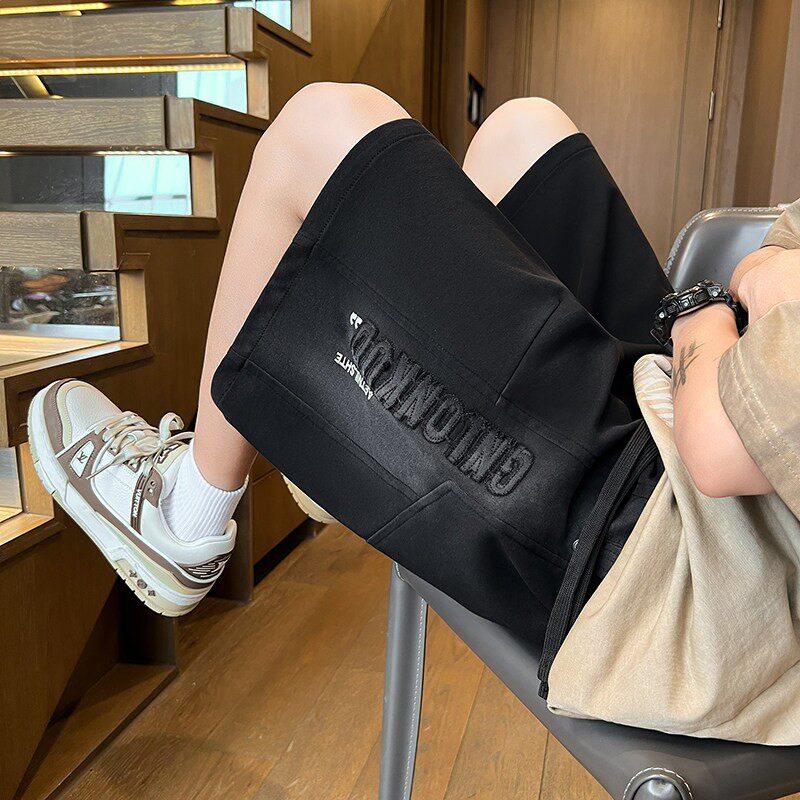 2026夏季新款美式潮牌重磅短裤男款宽松直筒休闲字母刺绣五分裤子