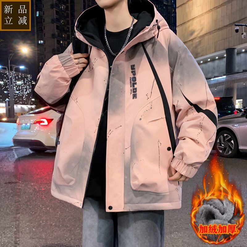 品质冬季新款加绒加厚夹克外套男青少年港风百搭潮流学生棉服保暖