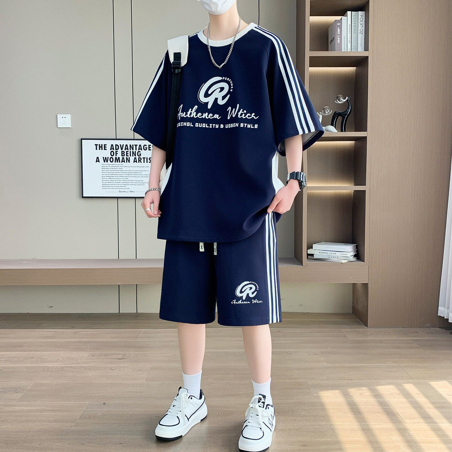 高中学生冰丝速干t恤大童男装短袖短裤一套青少年夏季套装男初中