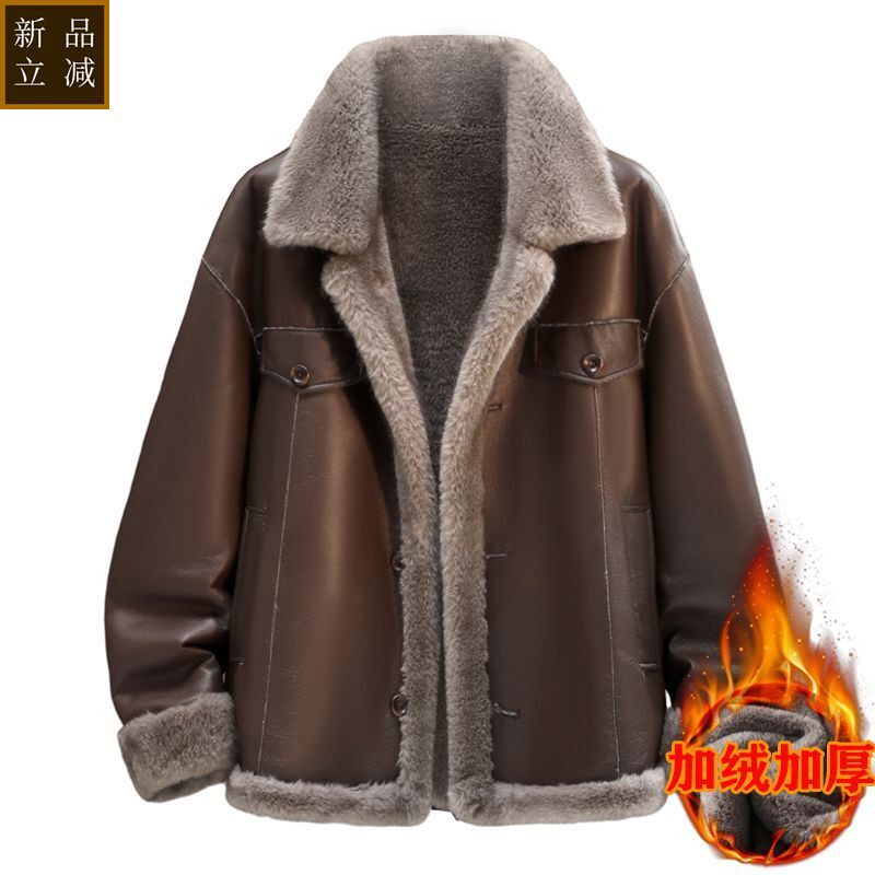 品质皮毛一体棉衣男冬季美式保暖夹克加厚高级翻领青年加绒皮棉衣