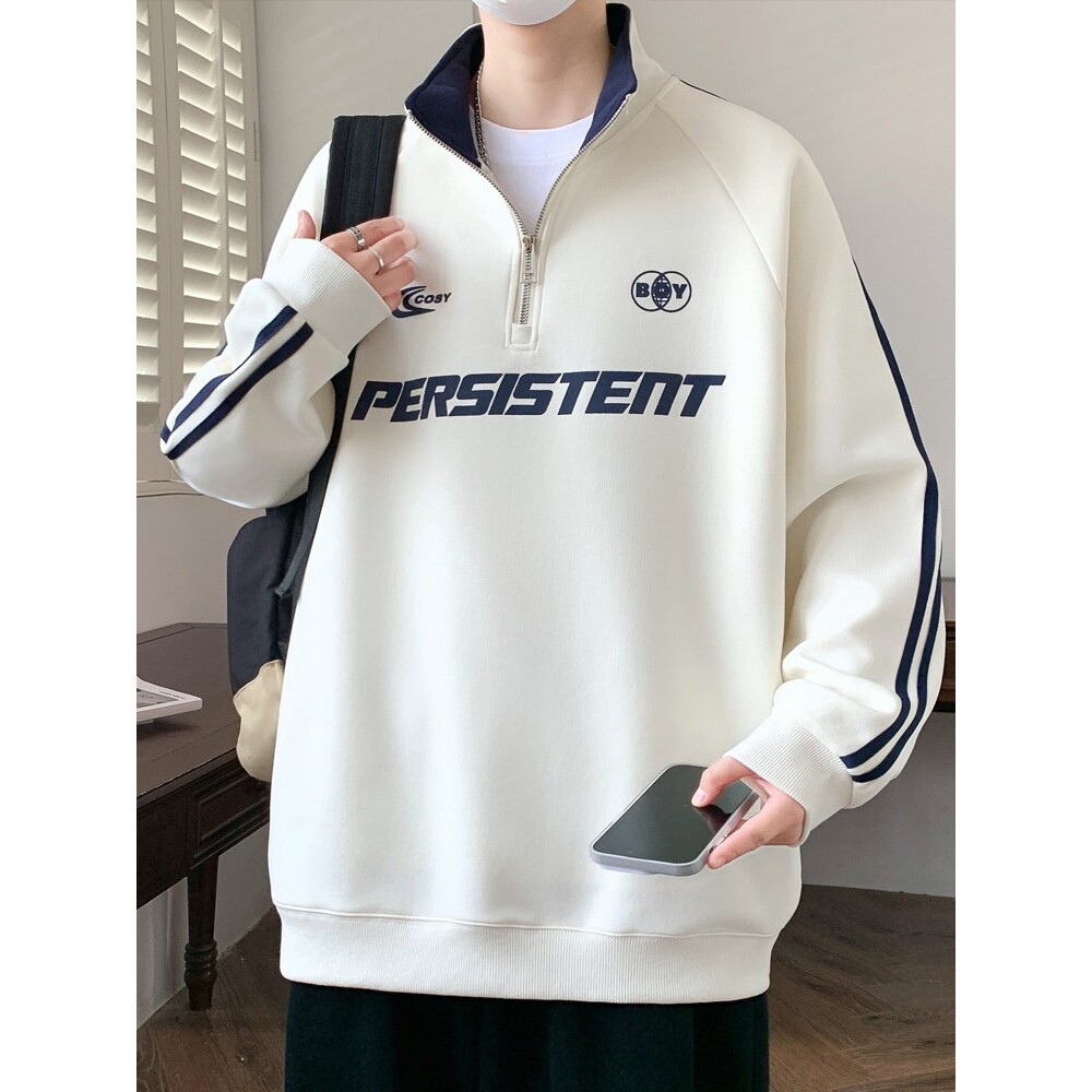 半拉链潮牌宽松立领卫衣男春秋季长袖T恤青少年帅气男生秋装外套