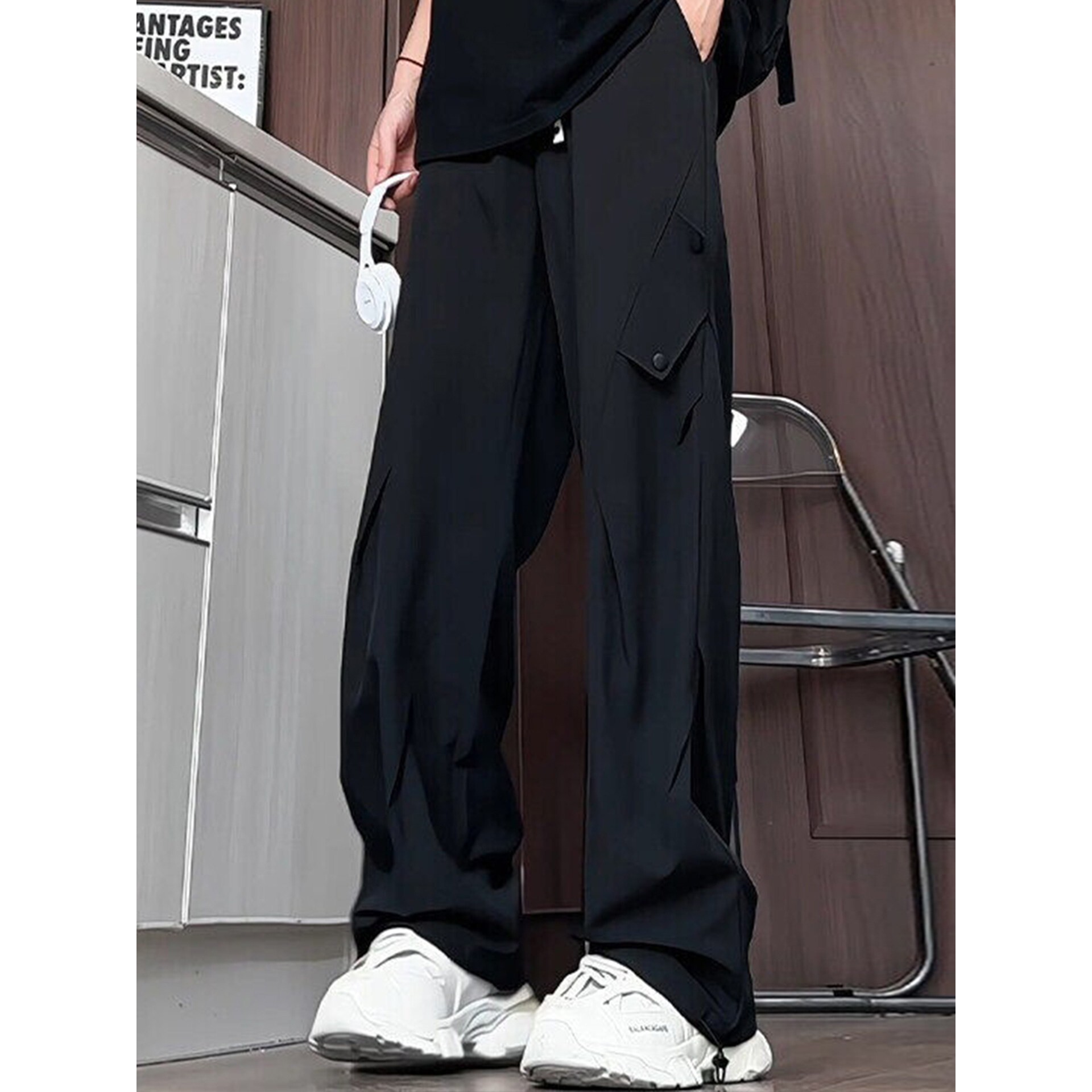 青少年夏季薄款工装长裤男孩高初中学生大童冰丝速干黑色休闲裤子