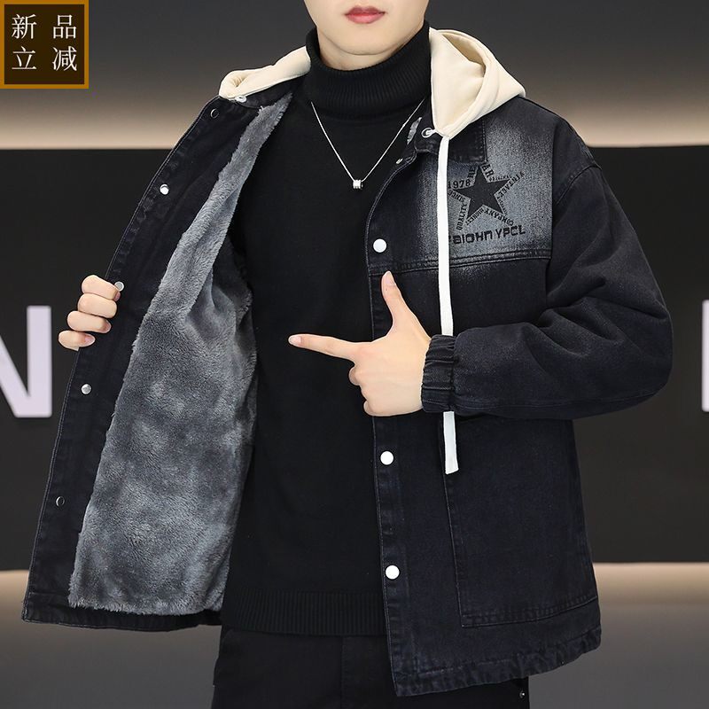 品质牛仔棉衣男女同款休闲宽松外套男士连帽棉服冬季加绒加厚保暖
