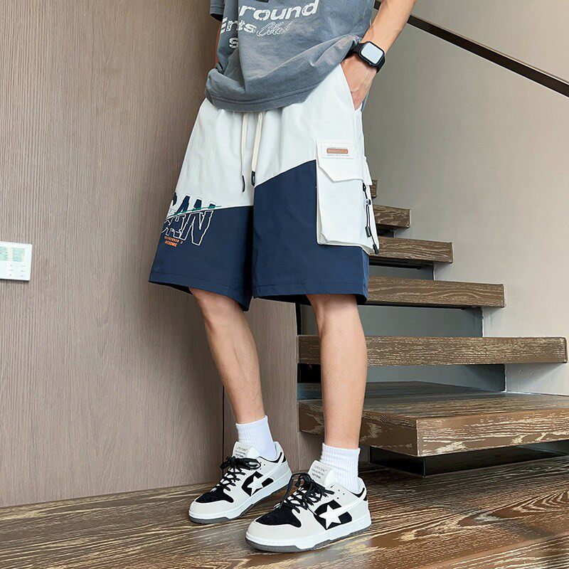 工装短裤男夏季新款冰丝凉感速干户外运动裤子拼色宽松五分休闲裤