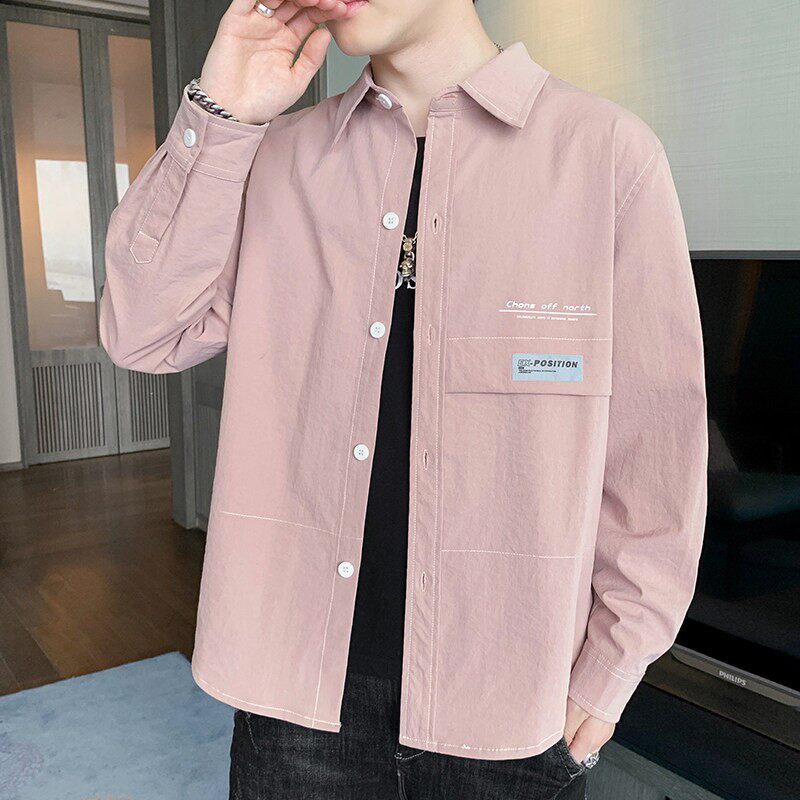 痞帅工装衬衫男士长袖春秋季潮牌日系衬衣夏季薄款青少年休闲外套