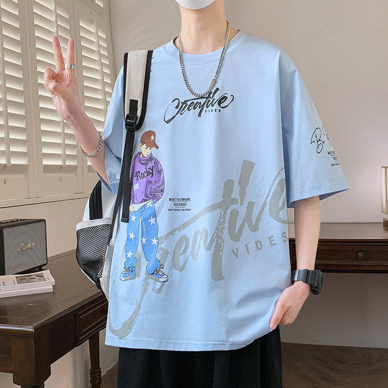 青少年短袖t恤男孩15岁初中学生纯棉上衣13潮流帅气宽松大童男装