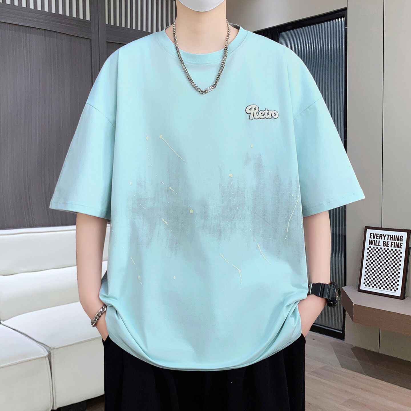 刺绣青少年短袖T恤男士2026新款夏季宽松半袖高中初中学生t上衣服