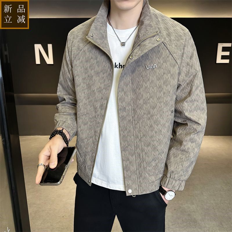 品质春秋季新款男士个性图案百搭休闲工装夹克外套上衣男外套韩版