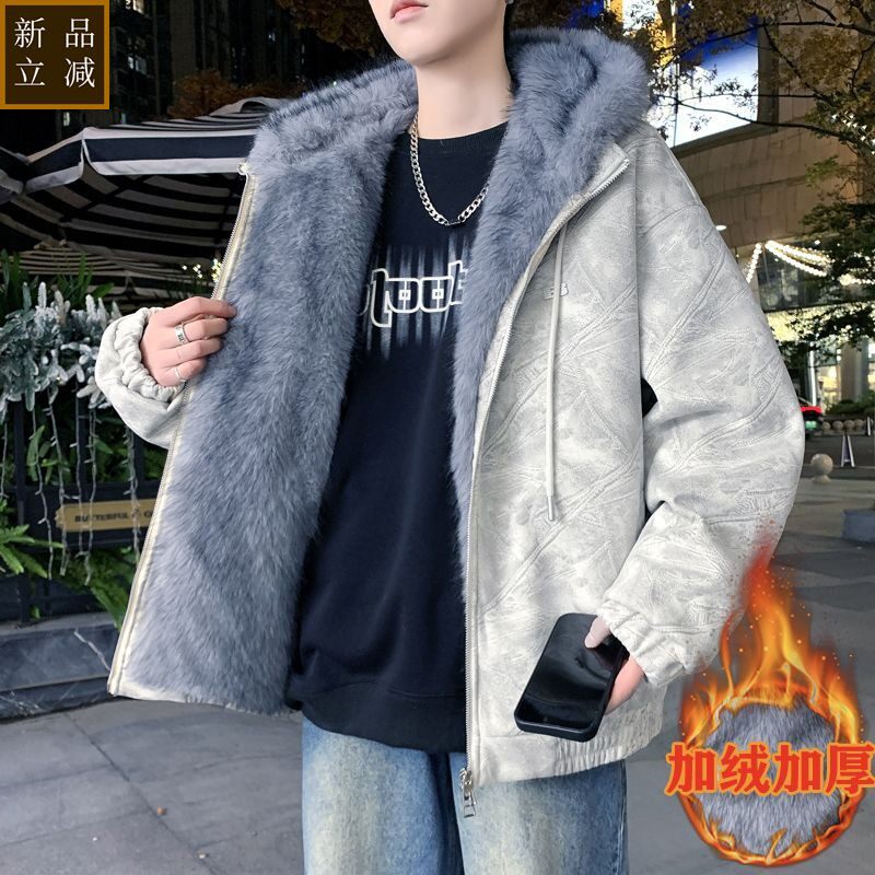 品质冬季外套男加绒加厚新款座山雕御寒夹克男连帽冬装保暖毛领派