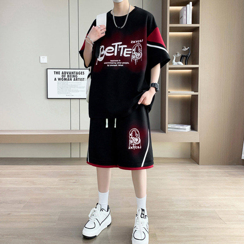 夏季休闲运动套装男青少年初中高中学生潮流帅气大童短袖短裤一套